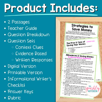 Paired Passages Activity: Informational Writing 8th & 9th Grade Saving Money - Image 2