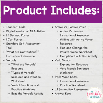 8.L.1 Verbals Active & Passive Voice Verb Moods & Verb Shifts 8th Grade CCSS - Image 2