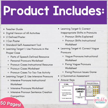 6.L.1: 6th Grade Grammar - Pronoun Worksheets Proper and Intensive Pronouns - Image 2