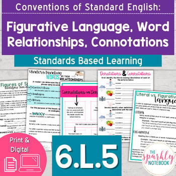 6.L.5: 6th Grade Grammar: Figurative Language, Connotations, Word Relationships