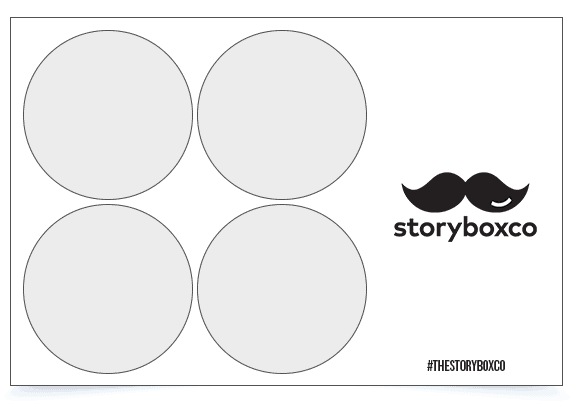 Vintage photo booth frame with four circular photo spaces and Story Box Co. logo.