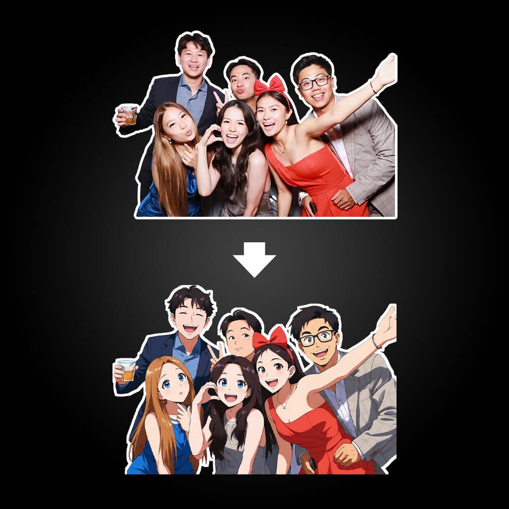 Vintage photo booth fun with friends at The Story Box Co. in Singapore.