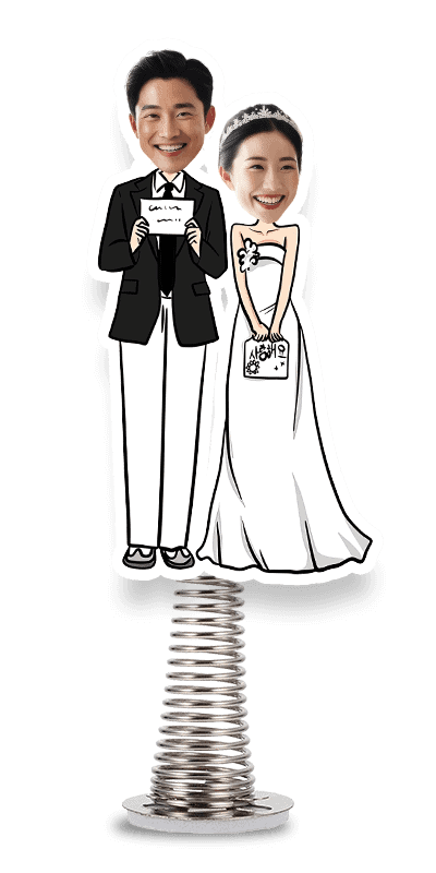 Fun vintage wedding couple photo booth figurine with spring base.