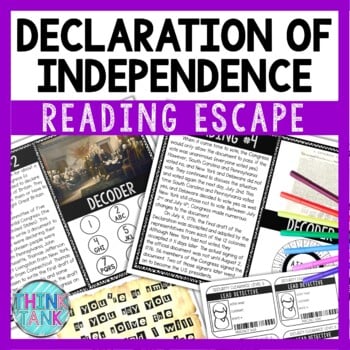 Declaration of Independence Reading Comprehension and Puzzle Escape Room