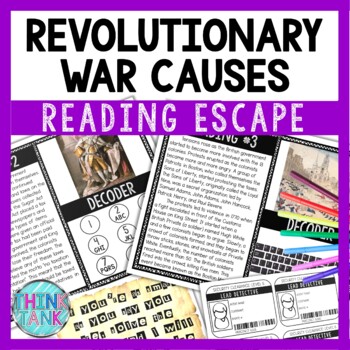 Revolutionary War Causes Reading Comprehension and Puzzle Escape Room