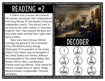 Patriots and Loyalists Reading and Puzzle Escape Room - Revolutionary War - Image 4