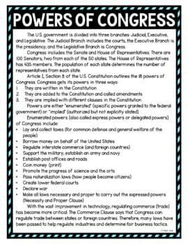 Powers of Congress DIGITAL Reading Passage & Questions Self Grading - Image 2