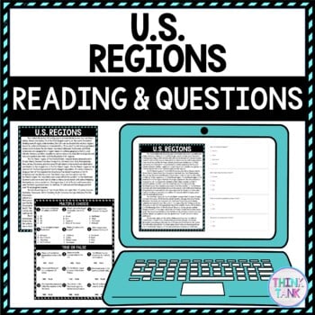 U.S. Regions DIGITAL Reading Passage & Questions Self Grading
