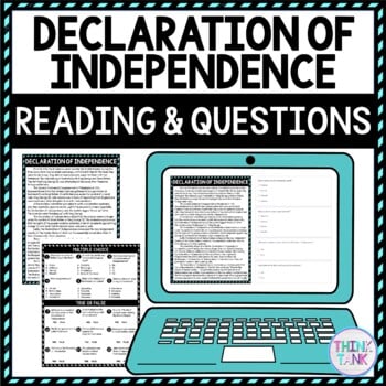 Declaration of Independence DIGITAL Reading Passage & Questions Self Grading