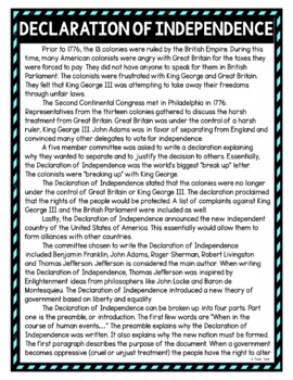 Declaration of Independence DIGITAL Reading Passage & Questions Self Grading - Image 2