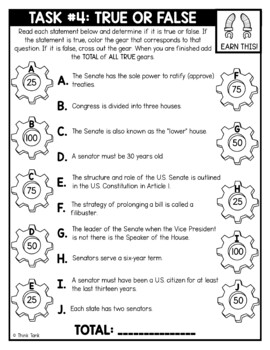 Senate Thinktivity™ Reading Comprehension - Congress - Legislative Branch - Image 3