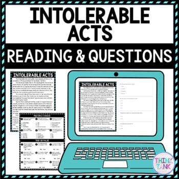 Intolerable Acts DIGITAL Reading Passage & Questions Self Grading