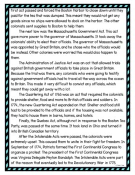 Intolerable Acts DIGITAL Reading Passage & Questions Self Grading - Image 3