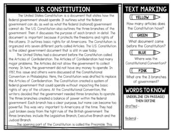 U.S. Constitution Reading Passages and Text Marking - Image 2