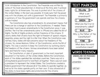 U.S. Constitution Reading Passages and Text Marking - Image 4