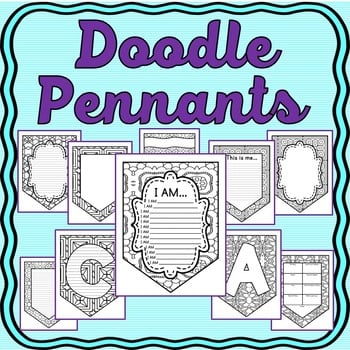 Back to School Doodle Pennants- About Me, Growth Mindset & templates