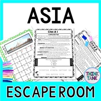 Asia ESCAPE ROOM! Continents - World Geography - NO PREP, PRINT & GO!