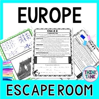Europe ESCAPE ROOM! Continents and World Geography - NO PREP, PRINT & GO!