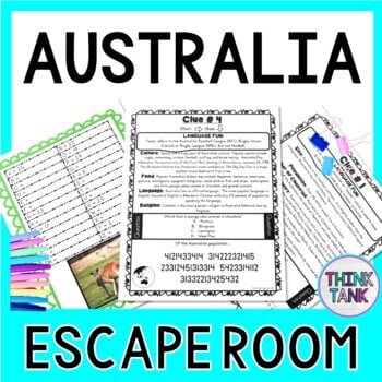 Australia ESCAPE ROOM!  Continents and Geography -  NO PREP, PRINT & GO!