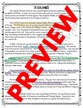 13 Colonies Color by Number, Reading Passage and Text Marking - Image 3