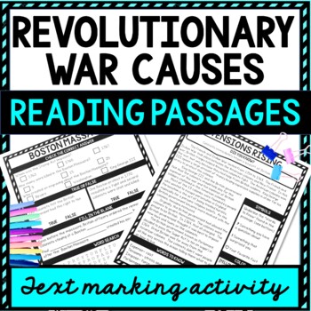 Revolutionary War Causes Reading Passages - Text Marking + Word Search