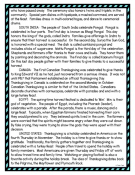 Thanksgiving Around the World DIGITAL Reading Passage & Questions - Self Grading - Image 4
