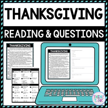 Thanksgiving DIGITAL Reading Passage & Questions - Self Grading
