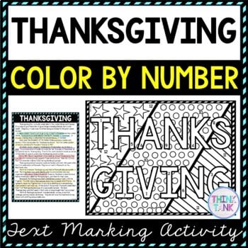 Thanksgiving Color by Number, Reading Passage and Text Marking