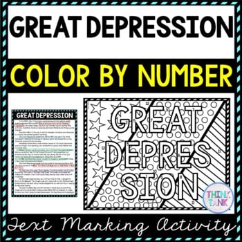 Great Depression Color by Number, Reading Passage and Text Marking
