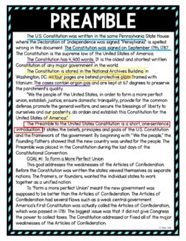 Preamble Color by Number, Reading Passage and Text Marking - Image 4
