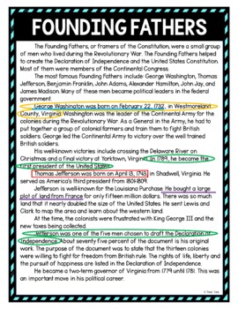 Founding Fathers Color by Number, Reading Passage and Text Marking - Image 4