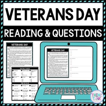 Veterans Day DIGITAL Reading Passage and Questions - Self Grading