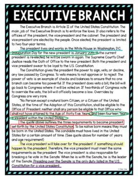 Executive Branch Color by Number, Reading Passage and Text Marking - Image 4