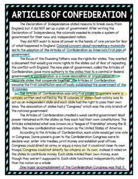 Articles of Confederation Color by Number, Reading Passage and Text Marking - Image 4