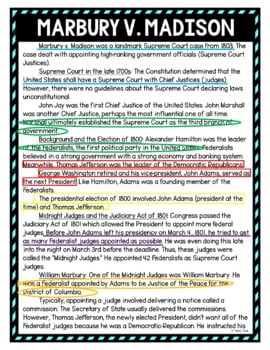Marbury V. Madison Color by Number, Reading Passage and Text Marking - Image 4