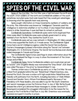 Spies of the Civil War DIGITAL Reading Passage and Questions - Self Grading - Image 2