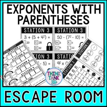 Exponent Equations Escape Room | Math Activity | Exponents with Parentheses