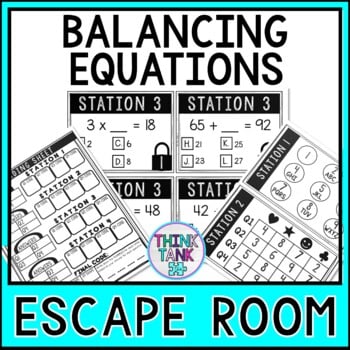 Balancing Equations Escape Room | Missing Numbers | Math Activity | Print & Go