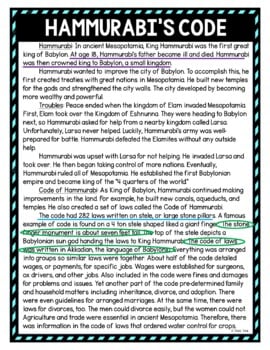 Hammurabi's Code Color by Number, Reading Passage and Text Marking - Image 4