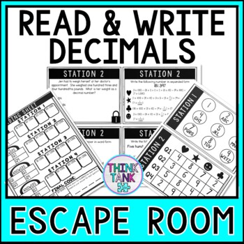 Decimals MATH Escape Room | 5.NBT.A.3 | Common Core | Read and Write Decimals