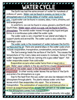 Water Cycle Color by Number, Reading Passage and Text Marking - Image 4