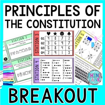 Principles of the Constitution Breakout Activity -Task Cards Puzzle Challenge