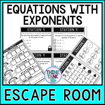 Equations with Exponents MATH Escape Room - Common Core - 6.EE.1