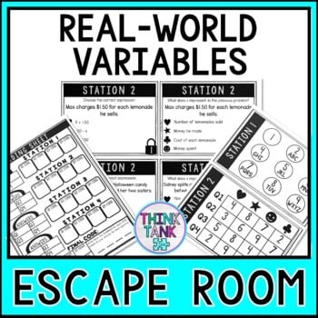 Real World Variables MATH Escape Room - Common Core - 6.EE.6