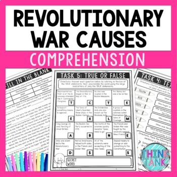 Revolutionary War Causes Reading Comprehension - Close Reading Activities