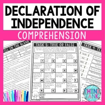 Declaration of Independence Reading Comprehension - Close Reading Activity