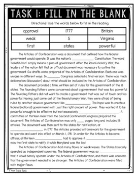 Articles of Confederation Reading Comprehension - Close Reading Activity - Image 2