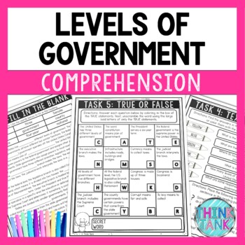 Levels of Government Reading Comprehension Challenge - Close Reading Activity