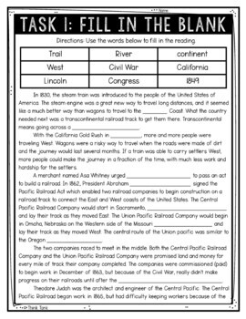 Transcontinental Railroad Reading Comprehension - Close Reading Activity - Image 2