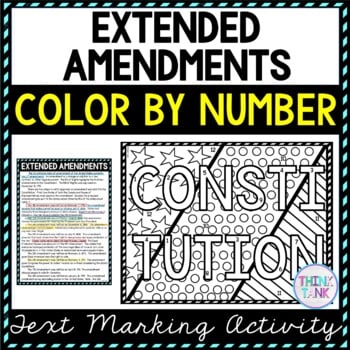 Extended Amendments Color by Number, Reading Passage and Text Marking